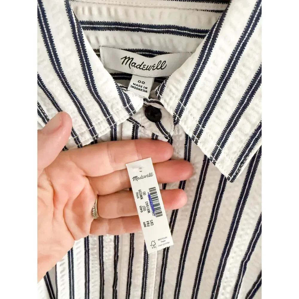 Madewell | NWT Tucked Mini Shirtdress Grey Variegated Stripe | Sz 00 - Picture 10 of 12